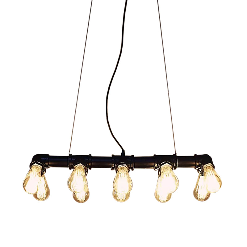 Iron Black Pendant Lamp Piping Linear 3/5/10-Head Industrial Style Hanging Light over Island Clearhalo 'Ceiling Lights' 'Island Lights' Lighting' 1948787