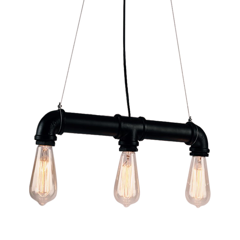 Iron Black Pendant Lamp Piping Linear 3/5/10-Head Industrial Style Hanging Light over Island 3 Black Clearhalo 'Ceiling Lights' 'Island Lights' Lighting' 1948789