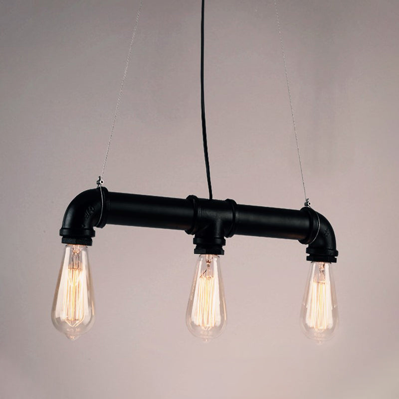 Iron Black Pendant Lamp Piping Linear 3/5/10-Head Industrial Style Hanging Light over Island Clearhalo 'Ceiling Lights' 'Island Lights' Lighting' 1948790
