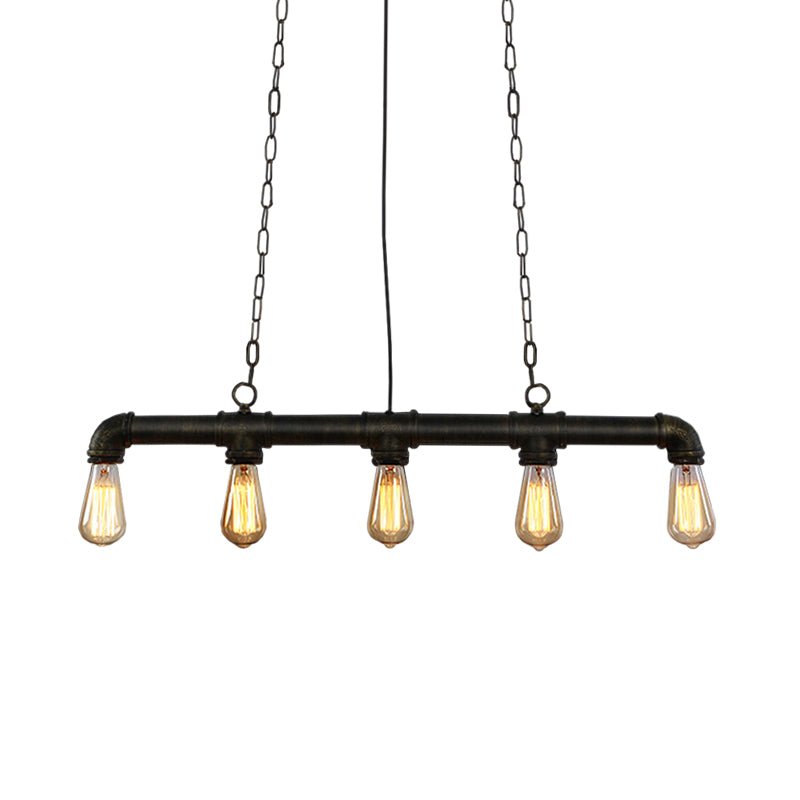 Iron Black Pendant Lamp Piping Linear 3/5/10-Head Industrial Style Hanging Light over Island Clearhalo 'Ceiling Lights' 'Island Lights' Lighting' 1948793
