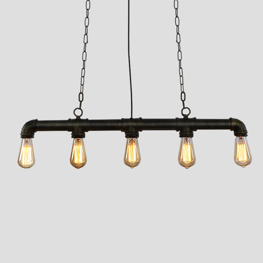 Iron Black Pendant Lamp Piping Linear 3/5/10-Head Industrial Style Hanging Light over Island Clearhalo 'Ceiling Lights' 'Island Lights' Lighting' 1948794