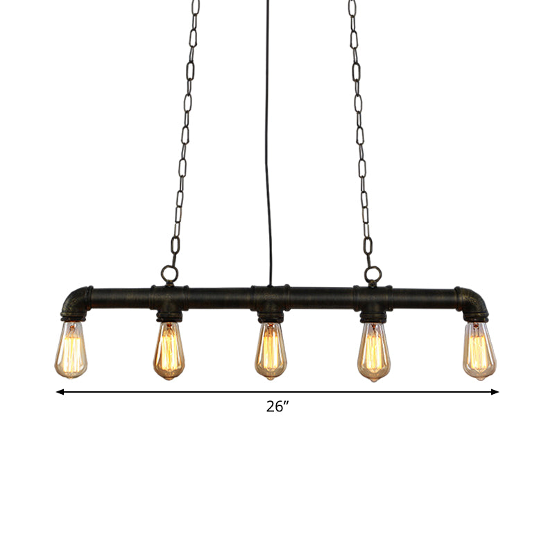 Iron Black Pendant Lamp Piping Linear 3/5/10-Head Industrial Style Hanging Light over Island Clearhalo 'Ceiling Lights' 'Island Lights' Lighting' 1948795