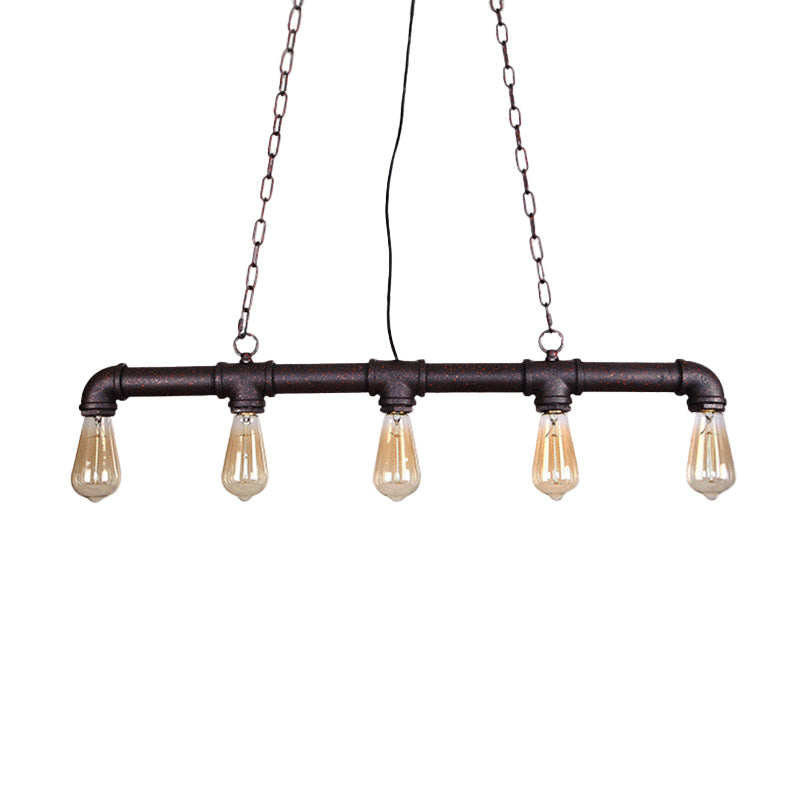 5 Lights Island Pendant Steampunk Piping Iron Hanging Ceiling Light in Black/Bronze/Copper for Dining Room Clearhalo 'Ceiling Lights' 'Island Lights' Lighting' 1948797