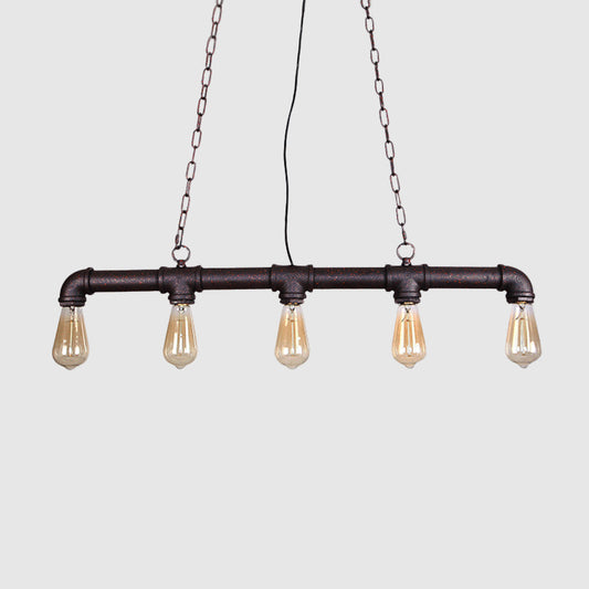 5 Lights Island Pendant Steampunk Piping Iron Hanging Ceiling Light in Black/Bronze/Copper for Dining Room Clearhalo 'Ceiling Lights' 'Island Lights' Lighting' 1948798