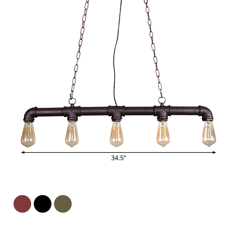 5 Lights Island Pendant Steampunk Piping Iron Hanging Ceiling Light in Black/Bronze/Copper for Dining Room Clearhalo 'Ceiling Lights' 'Island Lights' Lighting' 1948799