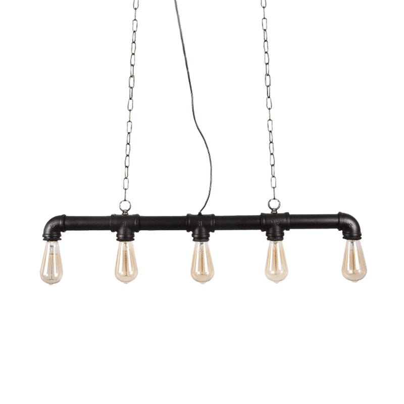 5 Lights Island Pendant Steampunk Piping Iron Hanging Ceiling Light in Black/Bronze/Copper for Dining Room Clearhalo 'Ceiling Lights' 'Island Lights' Lighting' 1948802