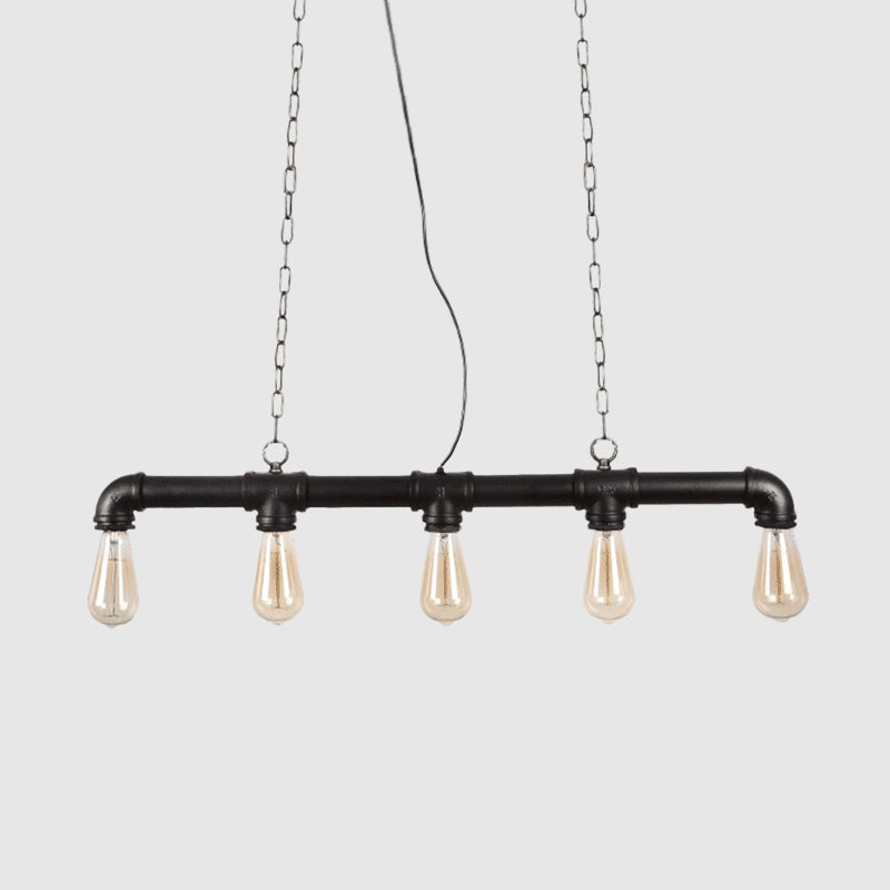 5 Lights Island Pendant Steampunk Piping Iron Hanging Ceiling Light in Black/Bronze/Copper for Dining Room Clearhalo 'Ceiling Lights' 'Island Lights' Lighting' 1948803