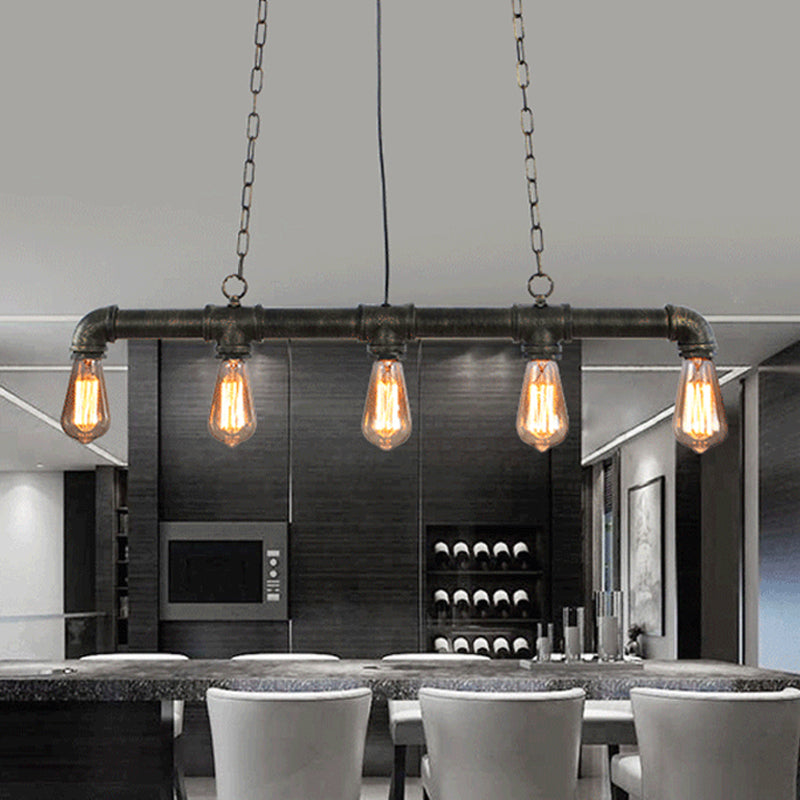 5 Lights Island Pendant Steampunk Piping Iron Hanging Ceiling Light in Black/Bronze/Copper for Dining Room Clearhalo 'Ceiling Lights' 'Island Lights' Lighting' 1948805