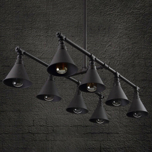 8 Bulbs Island Pendant Light Industrial Conical Iron Suspension Lighting in Black/Rust for Wine Bar Clearhalo 'Ceiling Lights' 'Island Lights' Lighting' 1948834