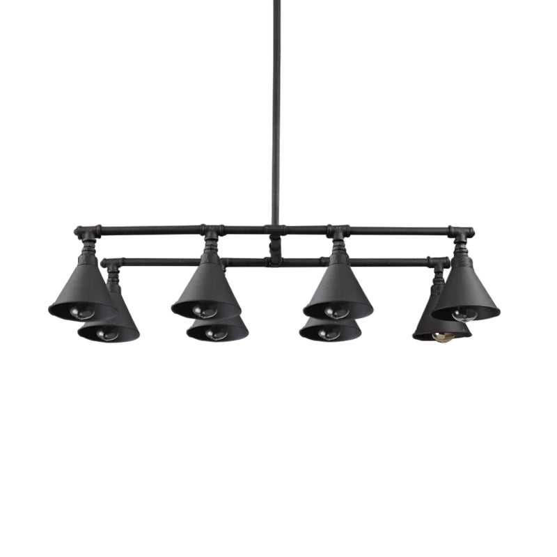 8 Bulbs Island Pendant Light Industrial Conical Iron Suspension Lighting in Black/Rust for Wine Bar Clearhalo 'Ceiling Lights' 'Island Lights' Lighting' 1948835