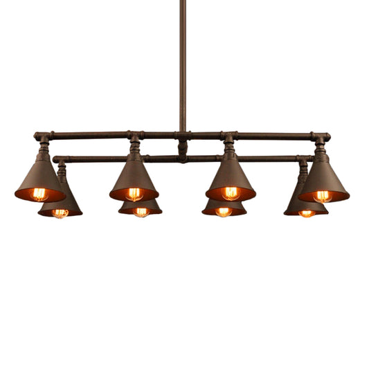 8 Bulbs Island Pendant Light Industrial Conical Iron Suspension Lighting in Black/Rust for Wine Bar Rust Clearhalo 'Ceiling Lights' 'Island Lights' Lighting' 1948837