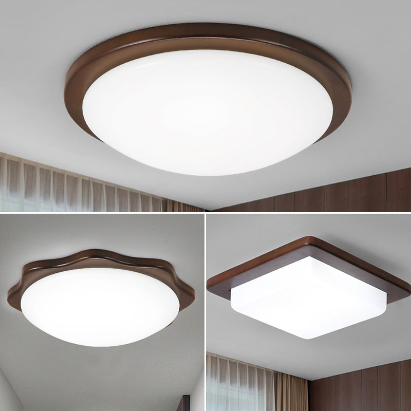 Round/Square/Flower Wood Flush Mount Simple 14"/15"/18" Wide LED Brown Flush Mount Ceiling Light with Acrylic Shade Clearhalo 'Ceiling Lights' 'Close To Ceiling Lights' 'Close to ceiling' 'Flush mount' Lighting' 1948885