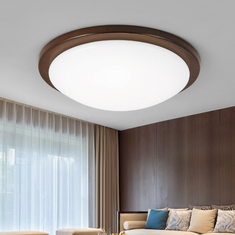 Round/Square/Flower Wood Flush Mount Simple 14"/15"/18" Wide LED Brown Flush Mount Ceiling Light with Acrylic Shade Brown Round Clearhalo 'Ceiling Lights' 'Close To Ceiling Lights' 'Close to ceiling' 'Flush mount' Lighting' 1948886