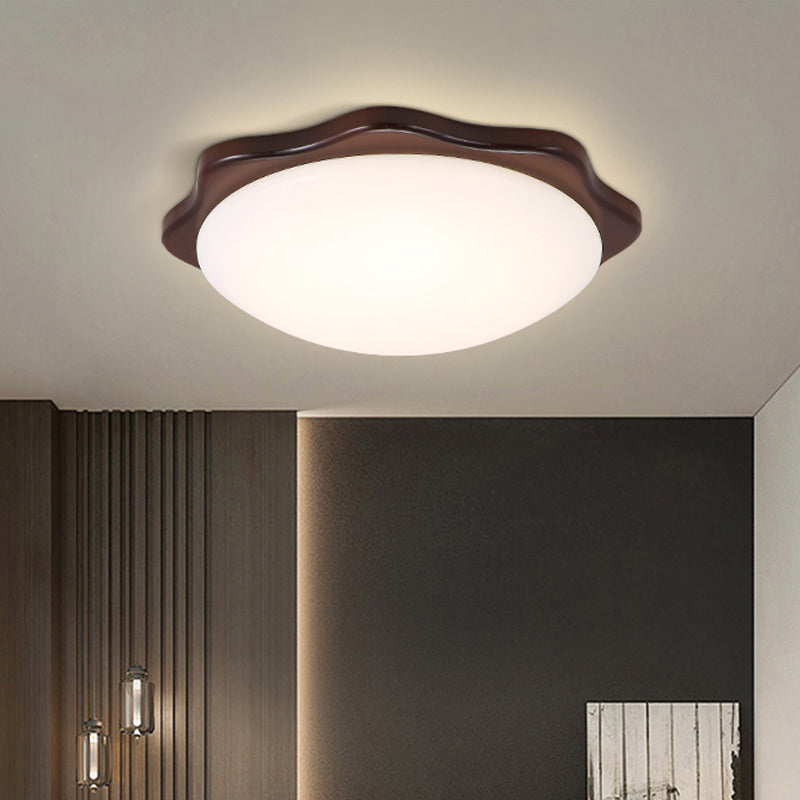 Round/Square/Flower Wood Flush Mount Simple 14"/15"/18" Wide LED Brown Flush Mount Ceiling Light with Acrylic Shade Clearhalo 'Ceiling Lights' 'Close To Ceiling Lights' 'Close to ceiling' 'Flush mount' Lighting' 1948894