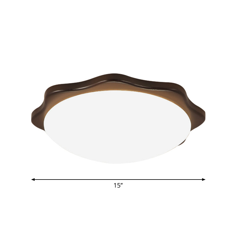 Round/Square/Flower Wood Flush Mount Simple 14"/15"/18" Wide LED Brown Flush Mount Ceiling Light with Acrylic Shade Clearhalo 'Ceiling Lights' 'Close To Ceiling Lights' 'Close to ceiling' 'Flush mount' Lighting' 1948897