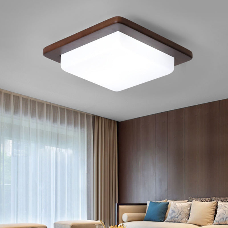 Round/Square/Flower Wood Flush Mount Simple 14"/15"/18" Wide LED Brown Flush Mount Ceiling Light with Acrylic Shade Brown Square Clearhalo 'Ceiling Lights' 'Close To Ceiling Lights' 'Close to ceiling' 'Flush mount' Lighting' 1948899