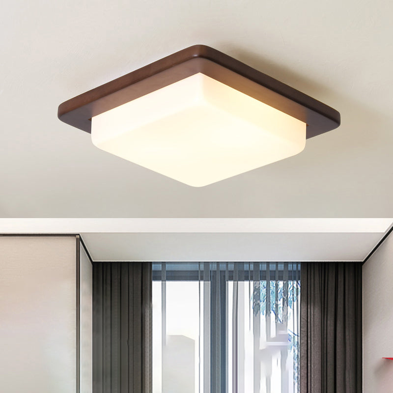 Round/Square/Flower Wood Flush Mount Simple 14"/15"/18" Wide LED Brown Flush Mount Ceiling Light with Acrylic Shade Clearhalo 'Ceiling Lights' 'Close To Ceiling Lights' 'Close to ceiling' 'Flush mount' Lighting' 1948900