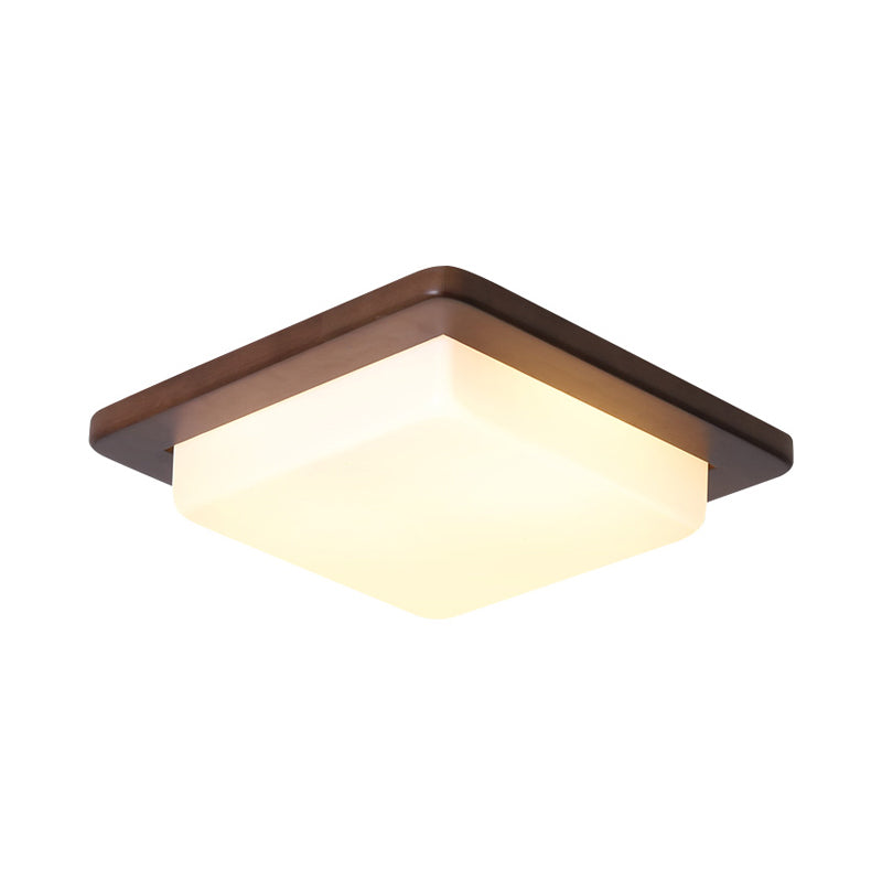 Round/Square/Flower Wood Flush Mount Simple 14"/15"/18" Wide LED Brown Flush Mount Ceiling Light with Acrylic Shade Clearhalo 'Ceiling Lights' 'Close To Ceiling Lights' 'Close to ceiling' 'Flush mount' Lighting' 1948902