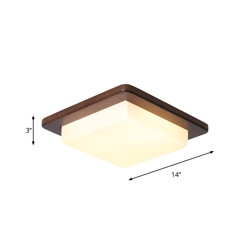 Round/Square/Flower Wood Flush Mount Simple 14"/15"/18" Wide LED Brown Flush Mount Ceiling Light with Acrylic Shade Clearhalo 'Ceiling Lights' 'Close To Ceiling Lights' 'Close to ceiling' 'Flush mount' Lighting' 1948903