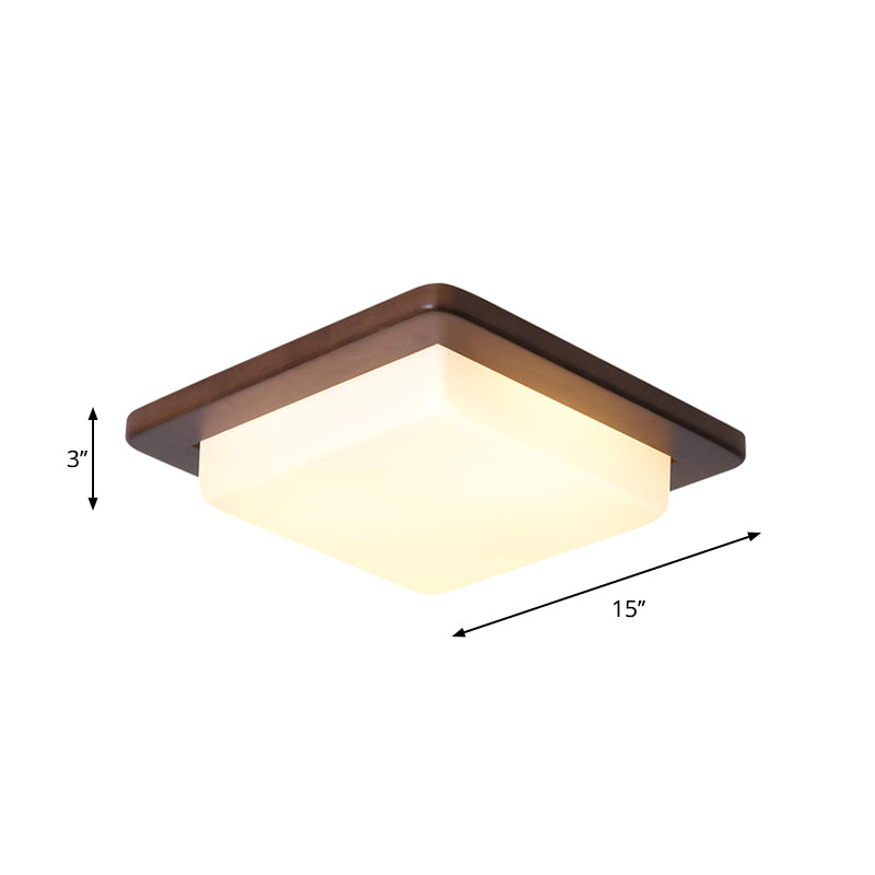 Round/Square/Flower Wood Flush Mount Simple 14"/15"/18" Wide LED Brown Flush Mount Ceiling Light with Acrylic Shade Clearhalo 'Ceiling Lights' 'Close To Ceiling Lights' 'Close to ceiling' 'Flush mount' Lighting' 1948904