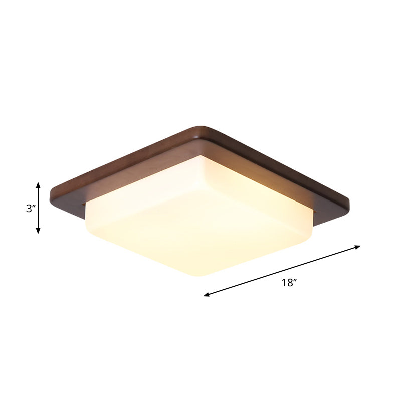 Round/Square/Flower Wood Flush Mount Simple 14"/15"/18" Wide LED Brown Flush Mount Ceiling Light with Acrylic Shade Clearhalo 'Ceiling Lights' 'Close To Ceiling Lights' 'Close to ceiling' 'Flush mount' Lighting' 1948905