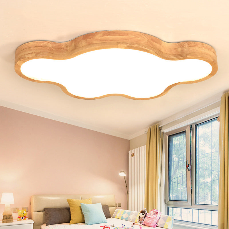 Minimalist Cloud/Star Ceiling Lighting Wooden Childrens Bedroom LED Flush Mount Lamp in Beige, 21"/25"/29.5" Width Wood Cloud Clearhalo 'Ceiling Lights' 'Close To Ceiling Lights' 'Close to ceiling' 'Flush mount' Lighting' 1948907