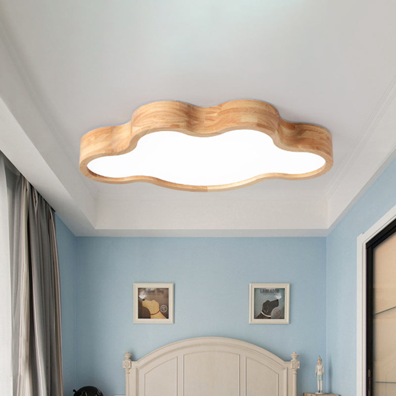 Minimalist Cloud/Star Ceiling Lighting Wooden Childrens Bedroom LED Flush Mount Lamp in Beige, 21"/25"/29.5" Width Clearhalo 'Ceiling Lights' 'Close To Ceiling Lights' 'Close to ceiling' 'Flush mount' Lighting' 1948908