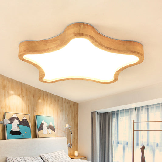 Minimalist Cloud/Star Ceiling Lighting Wooden Childrens Bedroom LED Flush Mount Lamp in Beige, 21"/25"/29.5" Width Wood Star Clearhalo 'Ceiling Lights' 'Close To Ceiling Lights' 'Close to ceiling' 'Flush mount' Lighting' 1948912