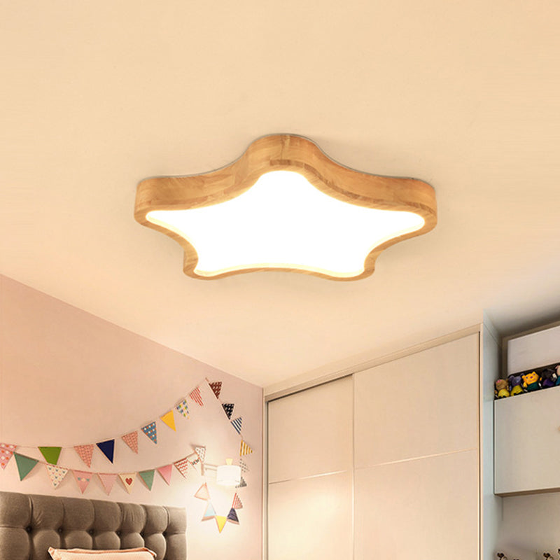 Minimalist Cloud/Star Ceiling Lighting Wooden Childrens Bedroom LED Flush Mount Lamp in Beige, 21"/25"/29.5" Width Clearhalo 'Ceiling Lights' 'Close To Ceiling Lights' 'Close to ceiling' 'Flush mount' Lighting' 1948913