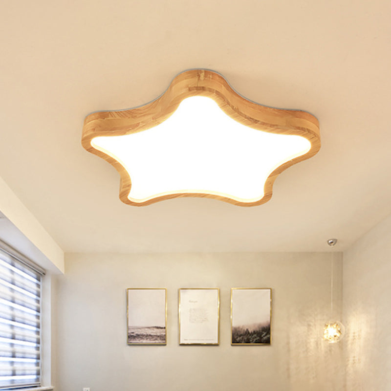 Minimalist Cloud/Star Ceiling Lighting Wooden Childrens Bedroom LED Flush Mount Lamp in Beige, 21"/25"/29.5" Width Clearhalo 'Ceiling Lights' 'Close To Ceiling Lights' 'Close to ceiling' 'Flush mount' Lighting' 1948914