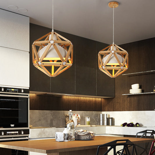 Geometric Kitchen Bar Hanging Light Wood 1-Light Modern Ceiling Pendant in Light/Dark Brown with Inner Bowl Metal Shade Clearhalo 'Ceiling Lights' 'Modern Pendants' 'Modern' 'Pendant Lights' 'Pendants' Lighting' 1949011