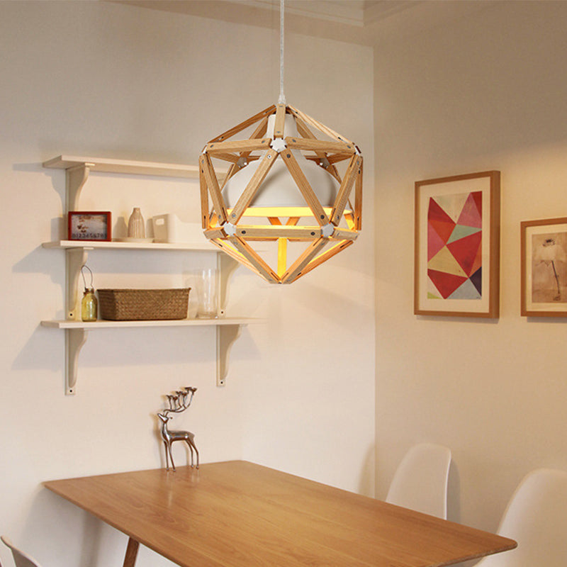 Geometric Kitchen Bar Hanging Light Wood 1-Light Modern Ceiling Pendant in Light/Dark Brown with Inner Bowl Metal Shade Clearhalo 'Ceiling Lights' 'Modern Pendants' 'Modern' 'Pendant Lights' 'Pendants' Lighting' 1949012