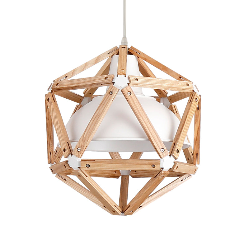 Geometric Kitchen Bar Hanging Light Wood 1-Light Modern Ceiling Pendant in Light/Dark Brown with Inner Bowl Metal Shade Clearhalo 'Ceiling Lights' 'Modern Pendants' 'Modern' 'Pendant Lights' 'Pendants' Lighting' 1949013
