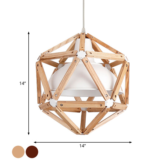 Geometric Kitchen Bar Hanging Light Wood 1-Light Modern Ceiling Pendant in Light/Dark Brown with Inner Bowl Metal Shade Clearhalo 'Ceiling Lights' 'Modern Pendants' 'Modern' 'Pendant Lights' 'Pendants' Lighting' 1949014