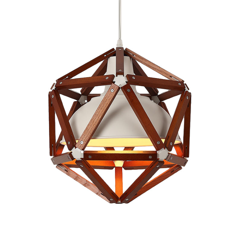 Geometric Kitchen Bar Hanging Light Wood 1-Light Modern Ceiling Pendant in Light/Dark Brown with Inner Bowl Metal Shade Clearhalo 'Ceiling Lights' 'Modern Pendants' 'Modern' 'Pendant Lights' 'Pendants' Lighting' 1949016