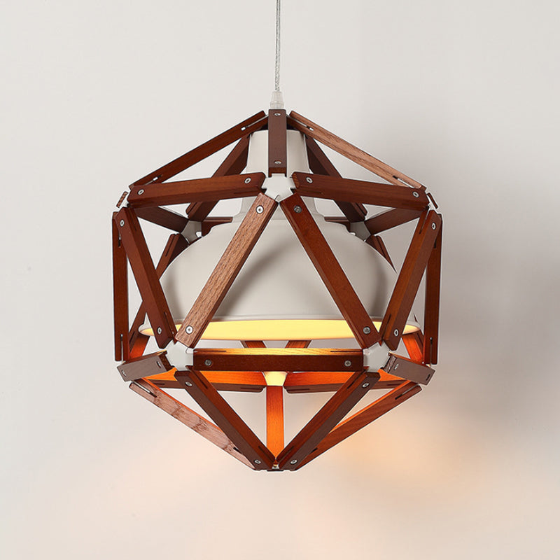 Geometric Kitchen Bar Hanging Light Wood 1-Light Modern Ceiling Pendant in Light/Dark Brown with Inner Bowl Metal Shade Clearhalo 'Ceiling Lights' 'Modern Pendants' 'Modern' 'Pendant Lights' 'Pendants' Lighting' 1949017