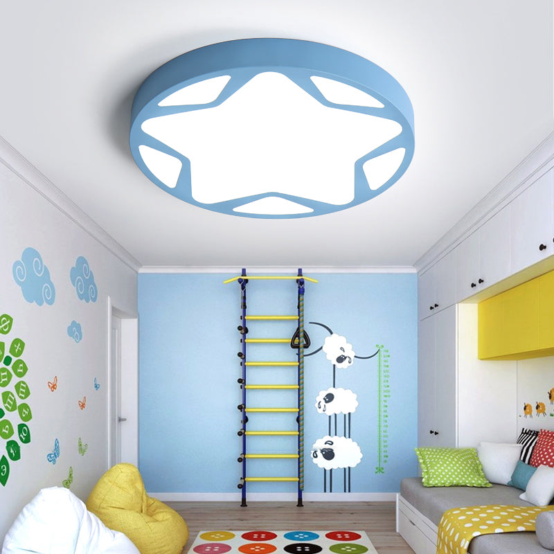 Candy Colored Round Flush Ceiling Light with Ring Macaron Loft Acrylic Ceiling Lamp for Child Bedroom Blue 23.5" Clearhalo 'Ceiling Lights' 'Close To Ceiling Lights' 'Close to ceiling' 'Flush mount' Lighting' 194902