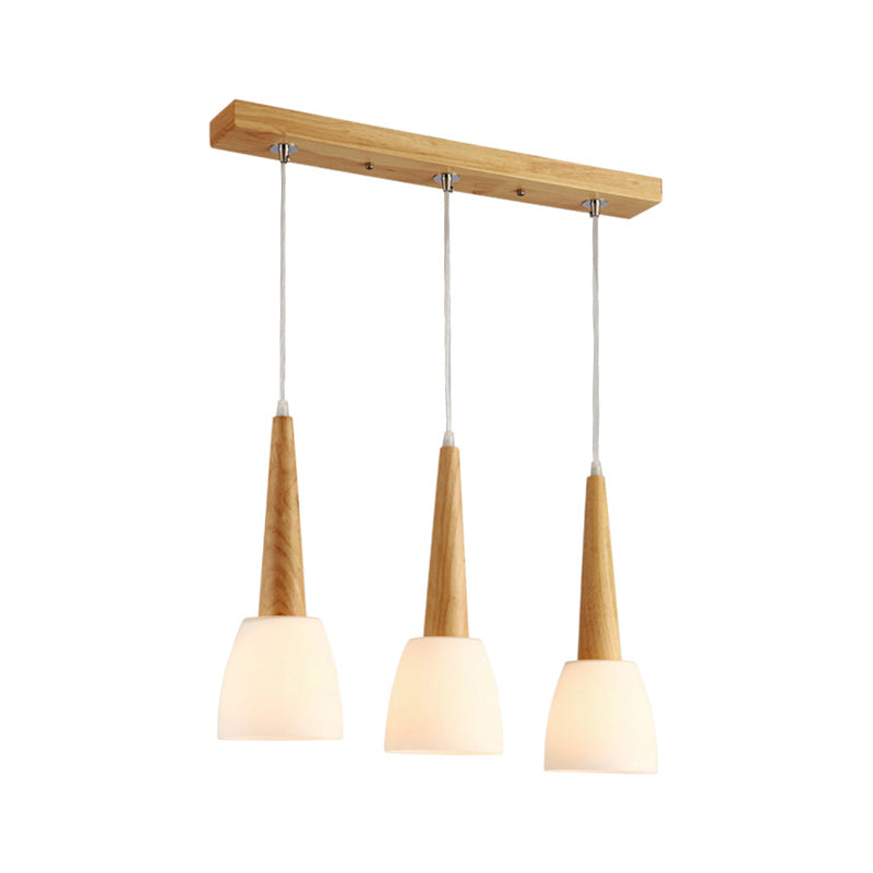 1/3-Light Kitchen Dinette Cluster Pendant Nordic Wood Hanging Light with Bell Milk Glass Shade and Handle Clearhalo 'Ceiling Lights' 'Modern Pendants' 'Modern' 'Pendant Lights' 'Pendants' Lighting' 1949021