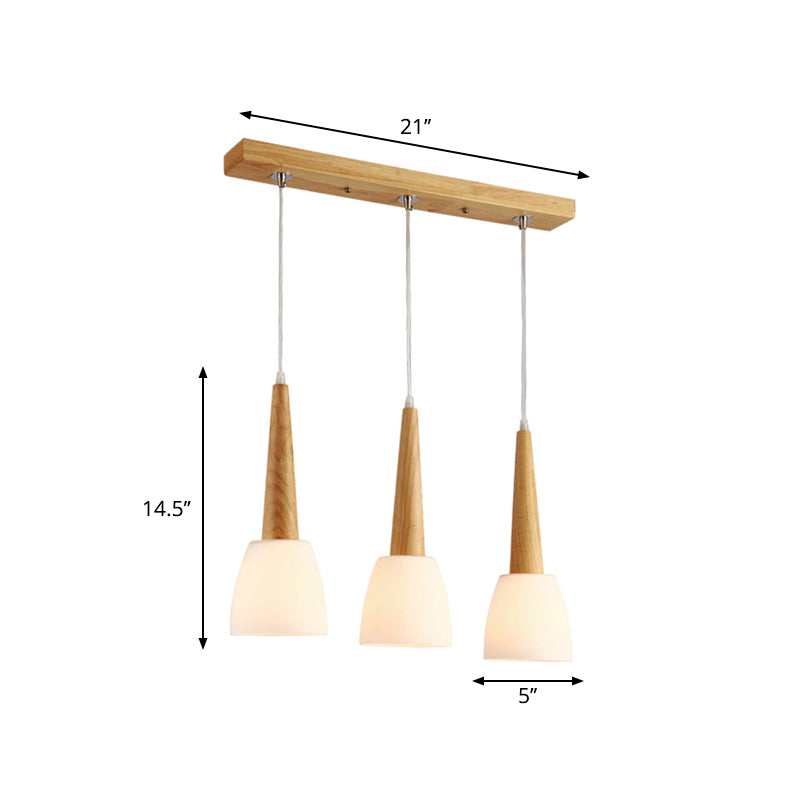 1/3-Light Kitchen Dinette Cluster Pendant Nordic Wood Hanging Light with Bell Milk Glass Shade and Handle Clearhalo 'Ceiling Lights' 'Modern Pendants' 'Modern' 'Pendant Lights' 'Pendants' Lighting' 1949022
