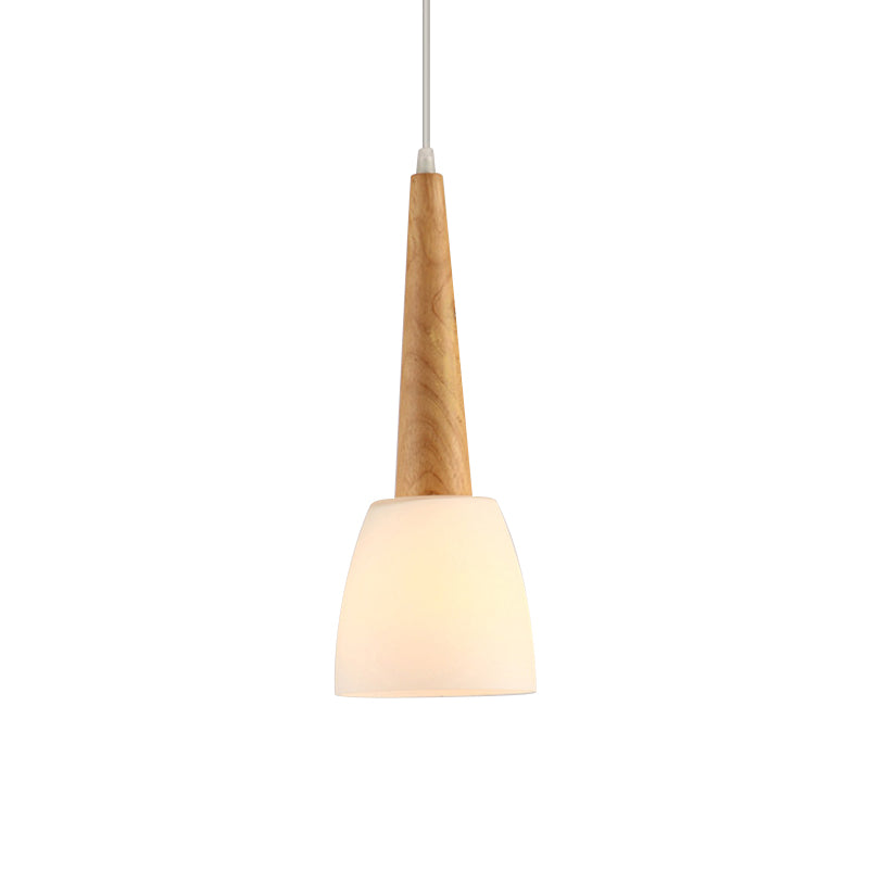 1/3-Light Kitchen Dinette Cluster Pendant Nordic Wood Hanging Light with Bell Milk Glass Shade and Handle 1 Wood Clearhalo 'Ceiling Lights' 'Modern Pendants' 'Modern' 'Pendant Lights' 'Pendants' Lighting' 1949023