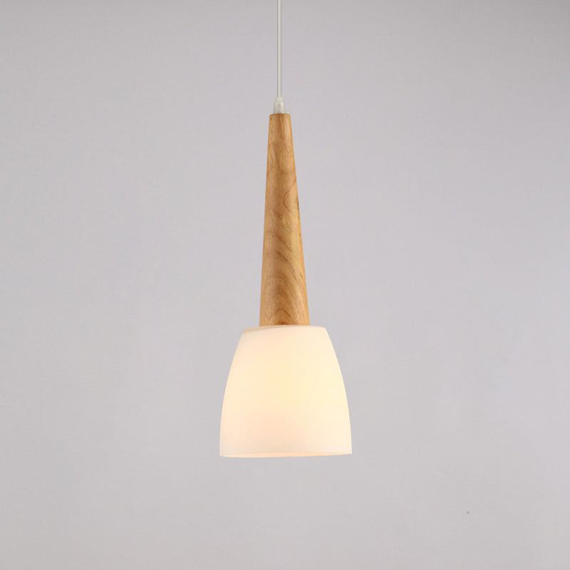 1/3-Light Kitchen Dinette Cluster Pendant Nordic Wood Hanging Light with Bell Milk Glass Shade and Handle Clearhalo 'Ceiling Lights' 'Modern Pendants' 'Modern' 'Pendant Lights' 'Pendants' Lighting' 1949024