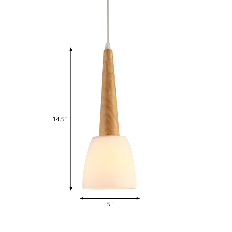 1/3-Light Kitchen Dinette Cluster Pendant Nordic Wood Hanging Light with Bell Milk Glass Shade and Handle Clearhalo 'Ceiling Lights' 'Modern Pendants' 'Modern' 'Pendant Lights' 'Pendants' Lighting' 1949025