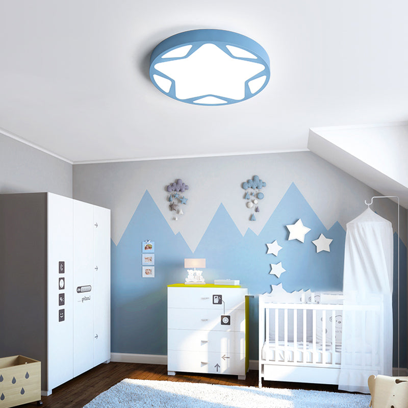 Candy Colored Round Flush Ceiling Light with Ring Macaron Loft Acrylic Ceiling Lamp for Child Bedroom Blue 19.5" Clearhalo 'Ceiling Lights' 'Close To Ceiling Lights' 'Close to ceiling' 'Flush mount' Lighting' 194903