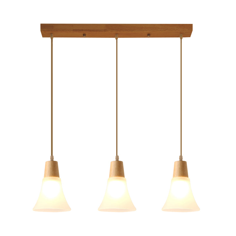 Bell/Bowl/Barrel Ceiling Hang Lamp Nordic Ivory Glass 3-Head Dining Room Round/Linear-Canopy Cluster Pendant in Wood Clearhalo 'Ceiling Lights' 'Modern Pendants' 'Modern' 'Pendant Lights' 'Pendants' Lighting' 1949032
