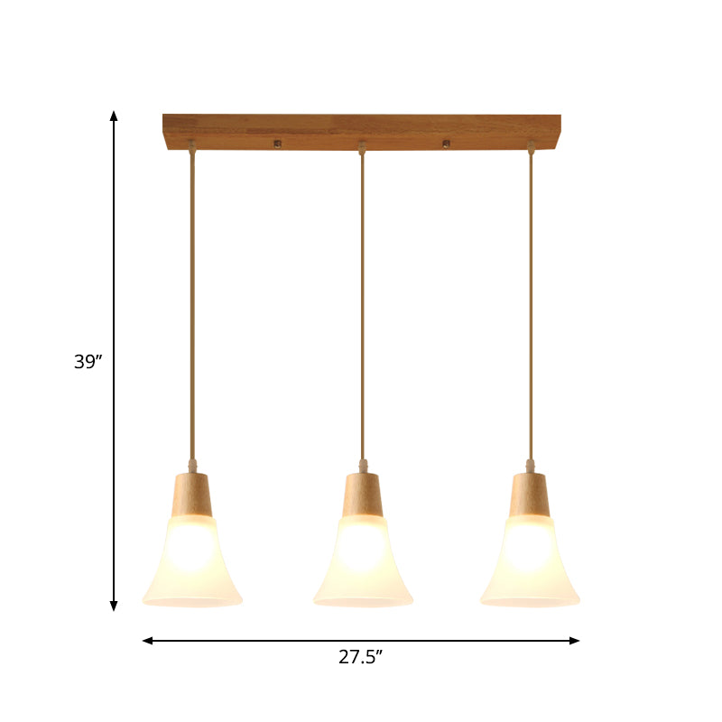 Bell/Bowl/Barrel Ceiling Hang Lamp Nordic Ivory Glass 3-Head Dining Room Round/Linear-Canopy Cluster Pendant in Wood Clearhalo 'Ceiling Lights' 'Modern Pendants' 'Modern' 'Pendant Lights' 'Pendants' Lighting' 1949033