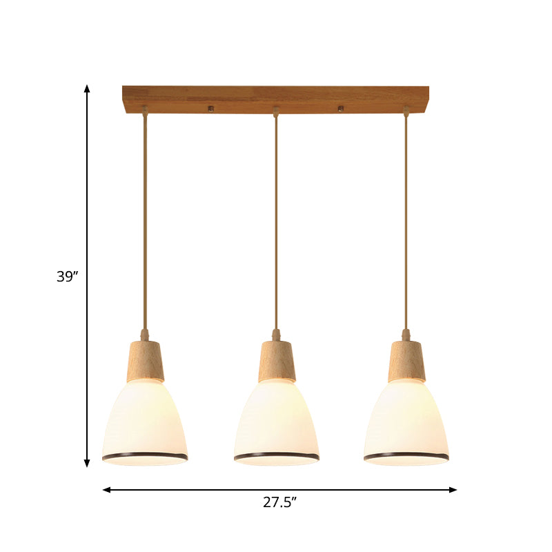 Bell/Bowl/Barrel Ceiling Hang Lamp Nordic Ivory Glass 3-Head Dining Room Round/Linear-Canopy Cluster Pendant in Wood Clearhalo 'Ceiling Lights' 'Modern Pendants' 'Modern' 'Pendant Lights' 'Pendants' Lighting' 1949036