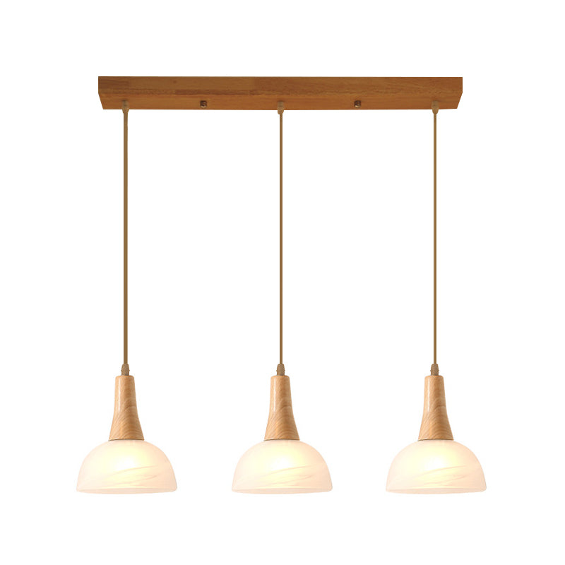 Bell/Bowl/Barrel Ceiling Hang Lamp Nordic Ivory Glass 3-Head Dining Room Round/Linear-Canopy Cluster Pendant in Wood Clearhalo 'Ceiling Lights' 'Modern Pendants' 'Modern' 'Pendant Lights' 'Pendants' Lighting' 1949038