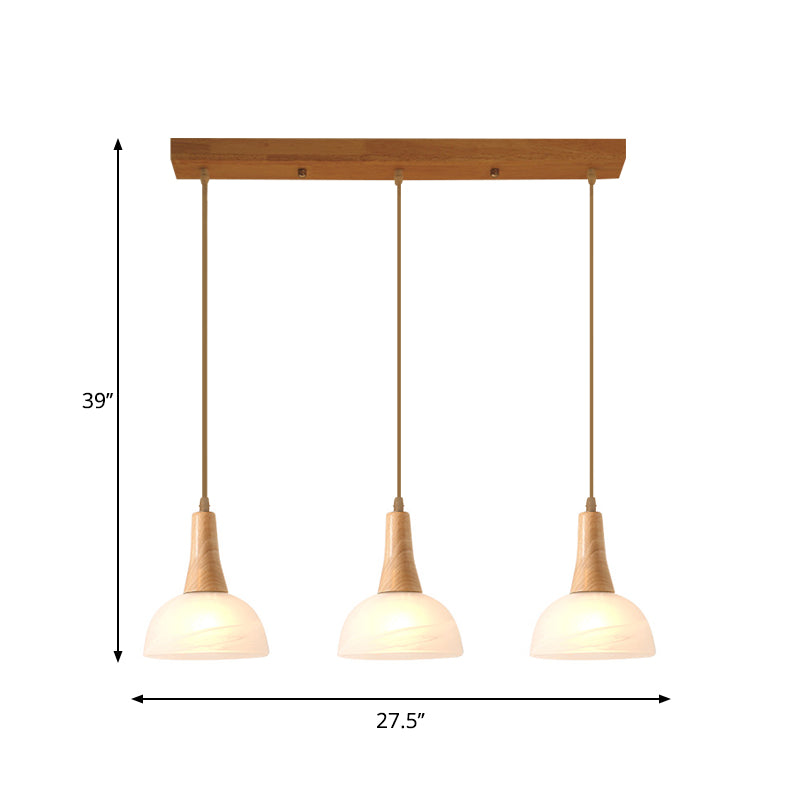 Bell/Bowl/Barrel Ceiling Hang Lamp Nordic Ivory Glass 3-Head Dining Room Round/Linear-Canopy Cluster Pendant in Wood Clearhalo 'Ceiling Lights' 'Modern Pendants' 'Modern' 'Pendant Lights' 'Pendants' Lighting' 1949039