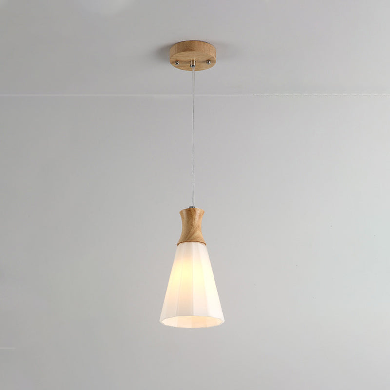 Cone Hanging Pendant Light Nordic Milky Glass 1/3-Bulb Wood Suspension Lamp with Round/Linear Canopy Clearhalo 'Ceiling Lights' 'Modern Pendants' 'Modern' 'Pendant Lights' 'Pendants' Lighting' 1949053