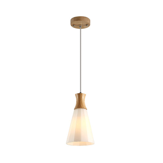 Cone Hanging Pendant Light Nordic Milky Glass 1/3-Bulb Wood Suspension Lamp with Round/Linear Canopy Clearhalo 'Ceiling Lights' 'Modern Pendants' 'Modern' 'Pendant Lights' 'Pendants' Lighting' 1949054